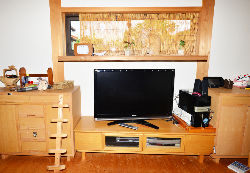 猫階段(押入れ用):窓にミニキャットウオーク